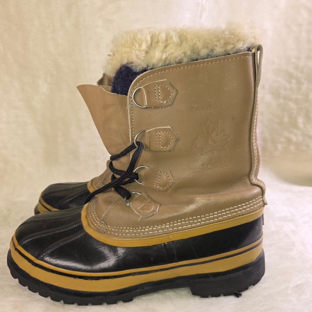 VTG Sorel Caribou Kaufman Winter Boots Duck Leather Wool Liners Mens 8 9